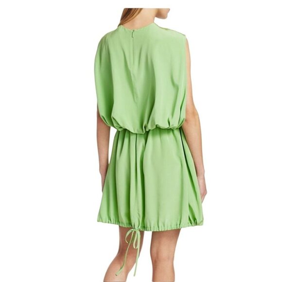 Tibi Eco Cape Silk Drawstring Hem Dress in Green 4 Womens MIni Loose fit - Picture 3 of 13